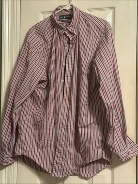 Ralph Lauren Multi-Stripe Button-Up Shirt in Pink, White & Navy